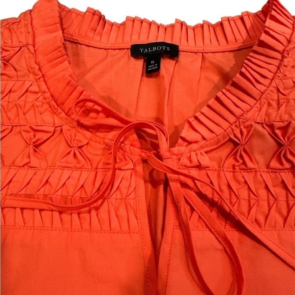 Talbots Smocked Ruffle Split-Neck Shell Shirt Size XL Orange - Picture 3 of 4
